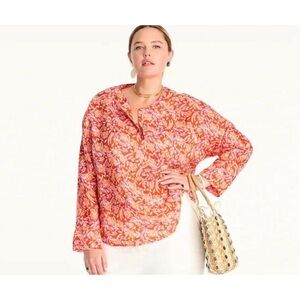 J. Crew Ramie Long Sleeve Tunic Top in Painted Block Print Size L